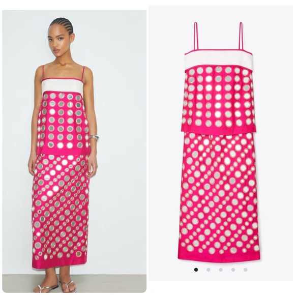 tory burch pink mirror dress Tory Burch Women's Mirror Embellished Cotton Dress in New Ivory, size 10